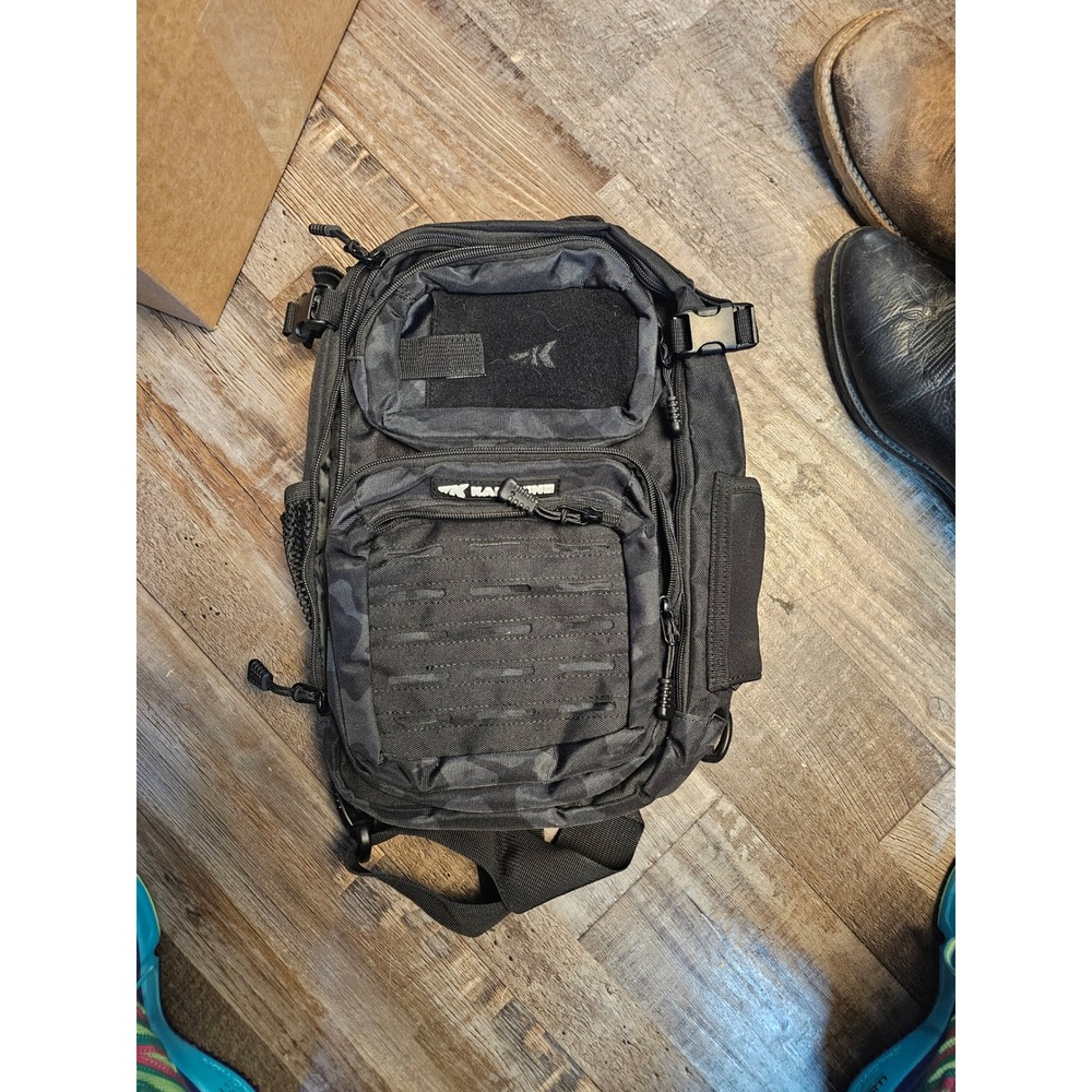KastKing Blowbak Tactical Fishing Sling Bag Black Camo MOLLE Shoulder Pack